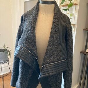 Drapey wool blend jacket with faux leather trim
